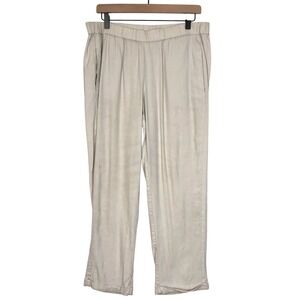 J. JILL Linen Stretch Pants Sz M Tan Pull On Cuffed Pockets Beach Lagenlook